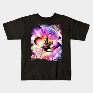 Space Cat Riding Dragon - Milkshake Rainbow Kids T-Shirt